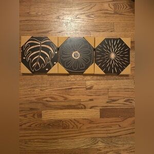 World Market Lot of 3 NIB 8in (20.3cm) Square Nature Inspired Brown Wall Plaques